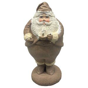 Christmas Santa figurine hand painted signed brown round hat standing 6" READ
